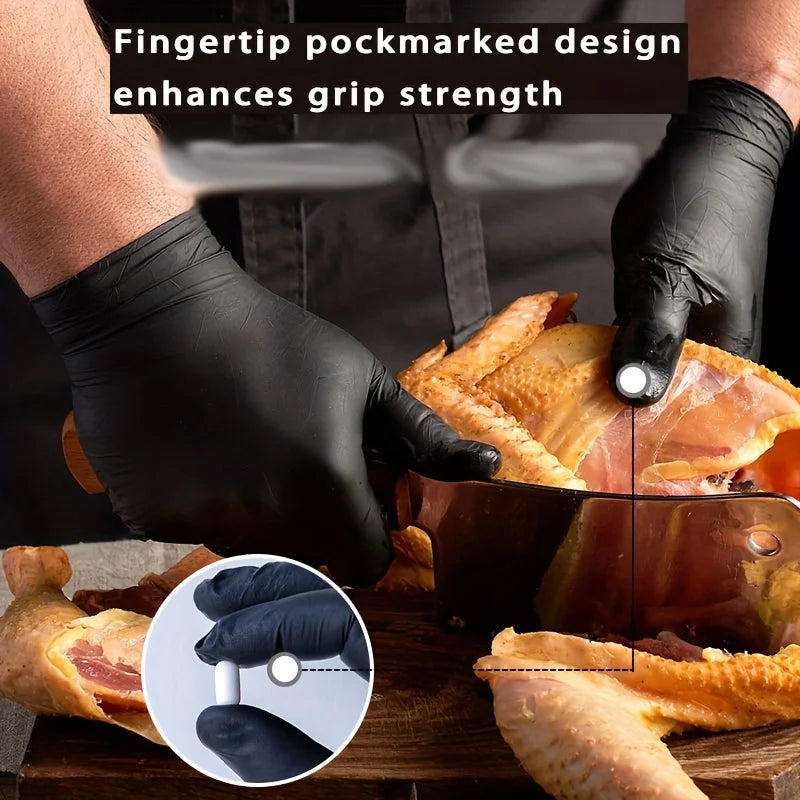 Luvas descartáveis de nitrilo preto, 50/10 peças, sem látex, à prova d'água, duráveis, adequadas para cozinha, processamento de alimentos, salão de beleza, família