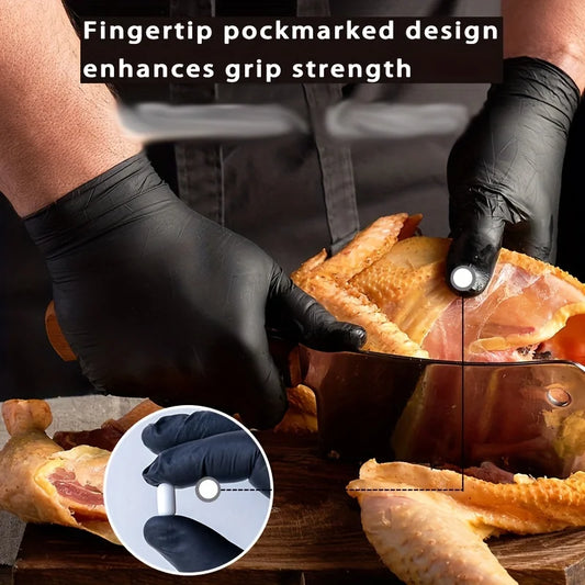 Luvas descartáveis de nitrilo preto, 50/10 peças, sem látex, à prova d'água, duráveis, adequadas para cozinha, processamento de alimentos, salão de beleza, família