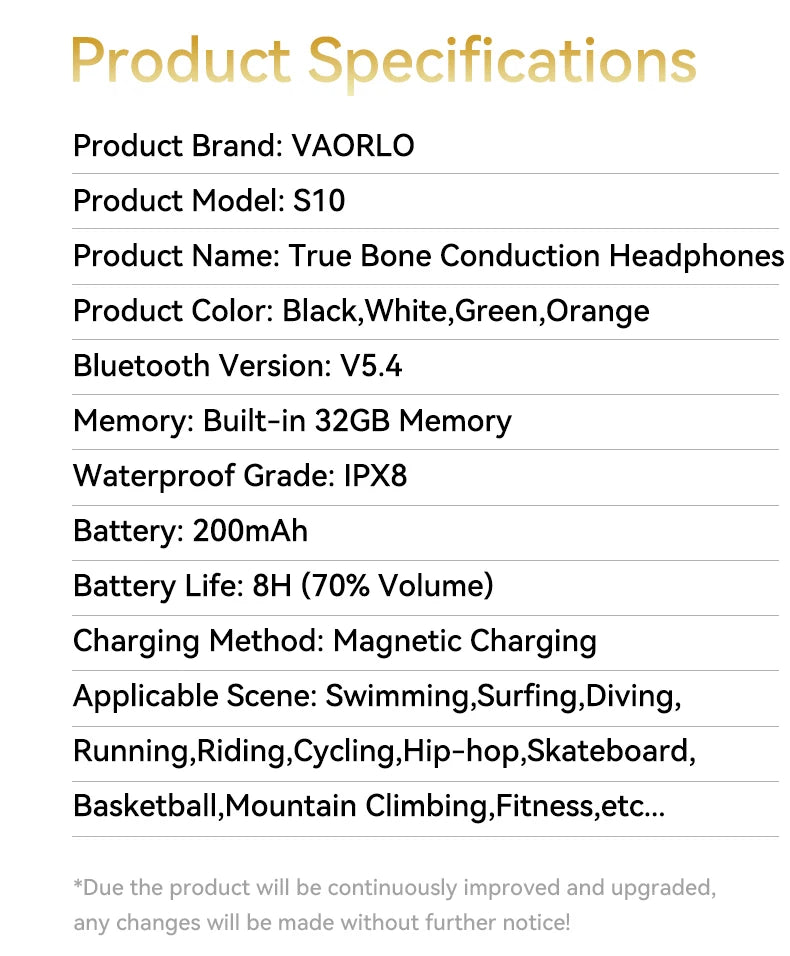 Auriculares S10 Bluetooth 5.4 de conducción ósea auténtica, resistentes al agua IPX8, DT5.0, MP3, memoria integrada de 32 GB, pantalla digital LED para natación.