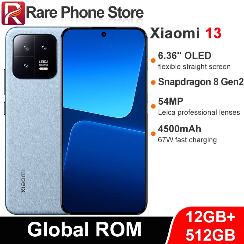 CN Global ROM Xiaomi Mi 13 256GB/512GB 54MP+32MP Camera Snapdragon 8 Gen 2 6.36” OLED Screen 67W Fast Charging 4500mAh Battery