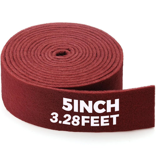 5inch X 3.28 Feet Chestnut Red Universal Scouring Pad Roll, Does Not Damage Surfaces, Abrasion-Resistant Cleaning Roll, Used for Paint Primer Pre-Treatment, Cleaning Stubborn Stains in Kitchens and Bathrooms, and Surface Prep