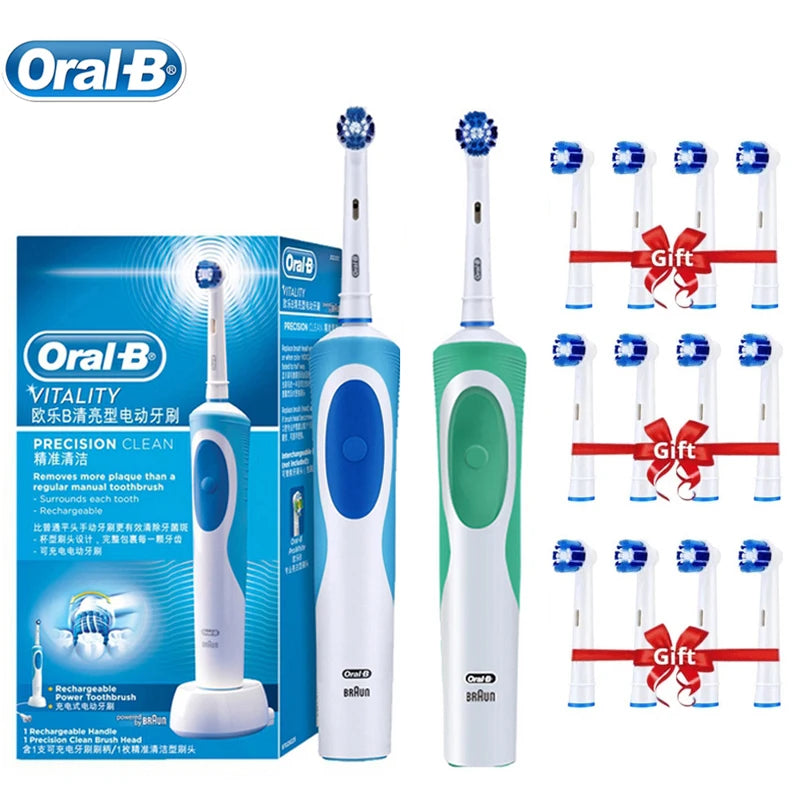 Cepillo de dientes eléctrico Oral B para adultos, recargable, con rotación, blanqueamiento 3D y cabezales de regalo.