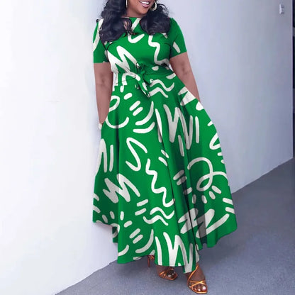 2025 Dashiki Fashion Belted Maxi Long Party Dress Vintage Printed Sundress Casual Vestidos Robe african dress Summer Women Dress