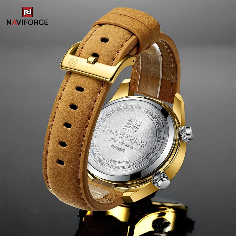 NAVIFORCE Luxury Original Watches For Men Casual Sport Chronograph Alarm Quartz WristWatch Leather Waterproof Digital Clock 9163
