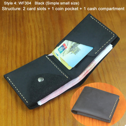 Luxury Handmade Genuine Leather Men Wallet Bifold Purse Male Wallets Short Money Clip Vintage Leather Money Bag with zip pocket