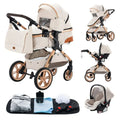 Luxurious Baby Stroller 3 in 1 Portable Travel Baby Carriage Folding Prams High Landscape Aluminum Frame Car for Newborn Baby