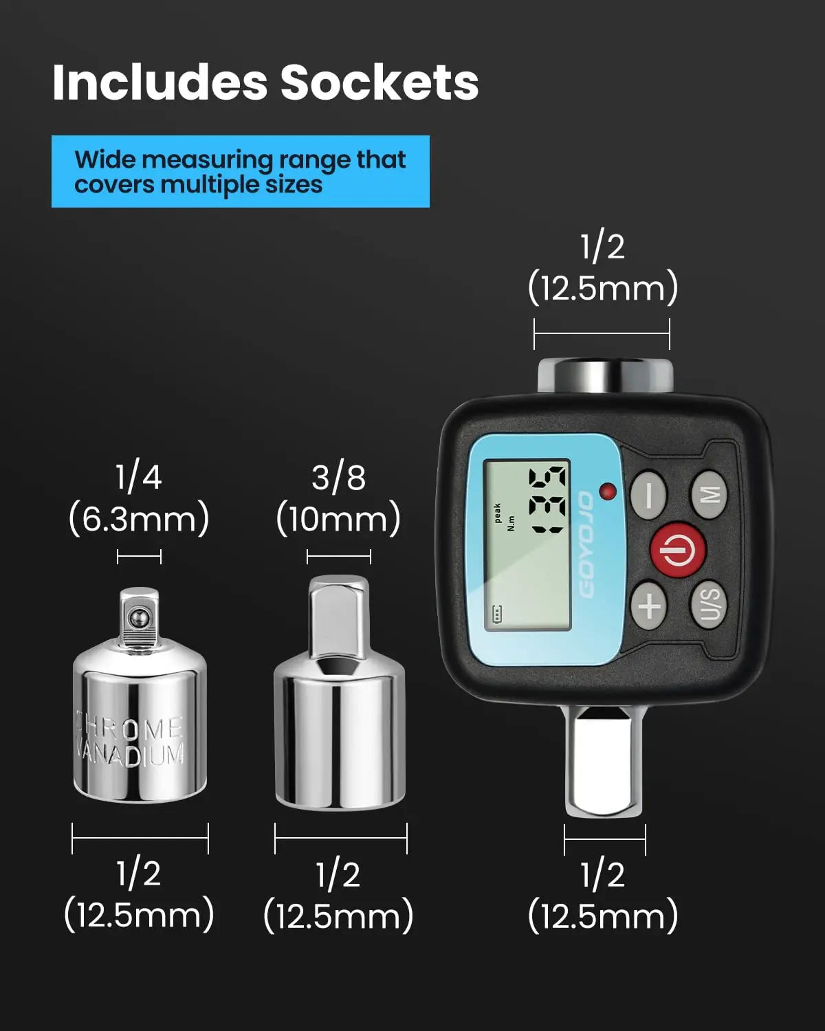 Llave dinamométrica digital profesional de 1/4'', 3/8'' y 1/2'', adaptador de torsión electrónico para reparación de bicicletas y automóviles. Juego de herramientas manuales.