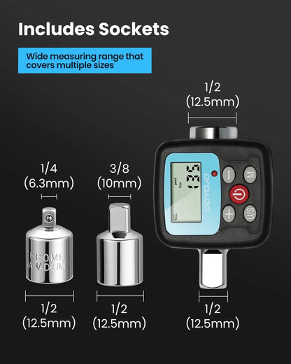 Llave dinamométrica digital profesional de 1/4'', 3/8'' y 1/2'', adaptador de torsión electrónico para reparación de bicicletas y automóviles. Juego de herramientas manuales.