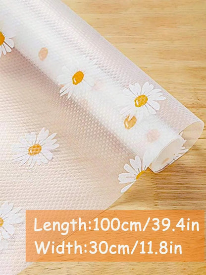 1 Roll Daisy Shelf Liner For Kitchen Cabinets EVA Waterproof Fridge Pad Cupboard Mat Easy Placemats Non-Adhesive Drawer Liner