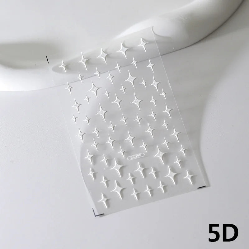 Blue Starry Night 5D Soft Embossed Relief Self Adhesive Nail Art Decoration Stickers Dressy White Stars 3D Manicure Decals Woman