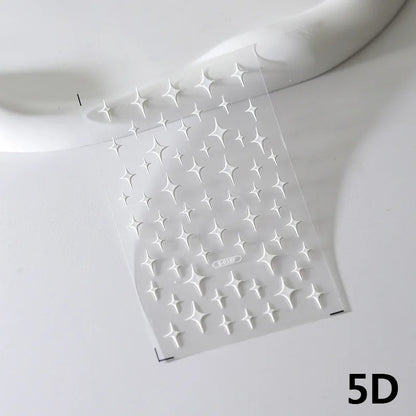 Blue Starry Night 5D Soft Embossed Relief Self Adhesive Nail Art Decoration Stickers Dressy White Stars 3D Manicure Decals Woman