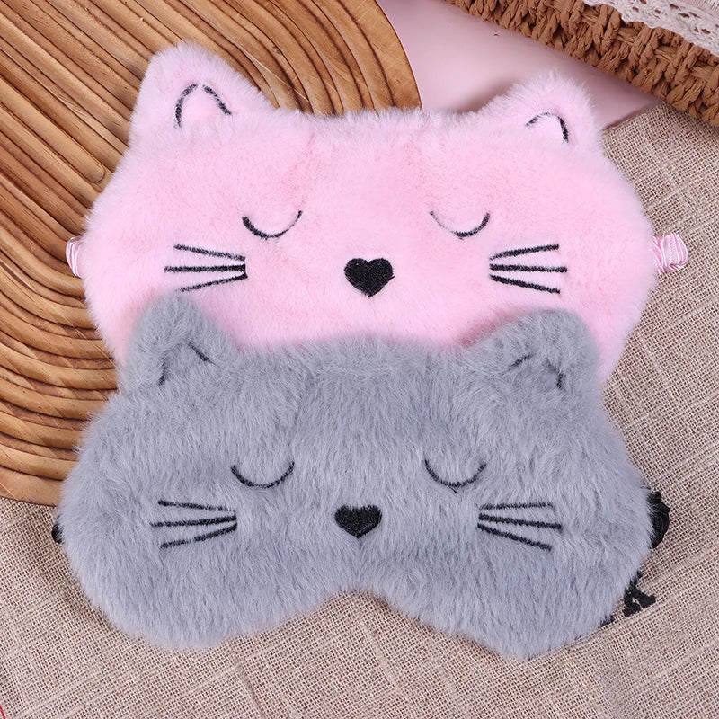 1Pc Cute Cartoon Cat Plush Sleeping Eye Mask Comfortable Sleep Mask Sleep Aid Traveing Home Shading Light Eye Cover Eyeshade