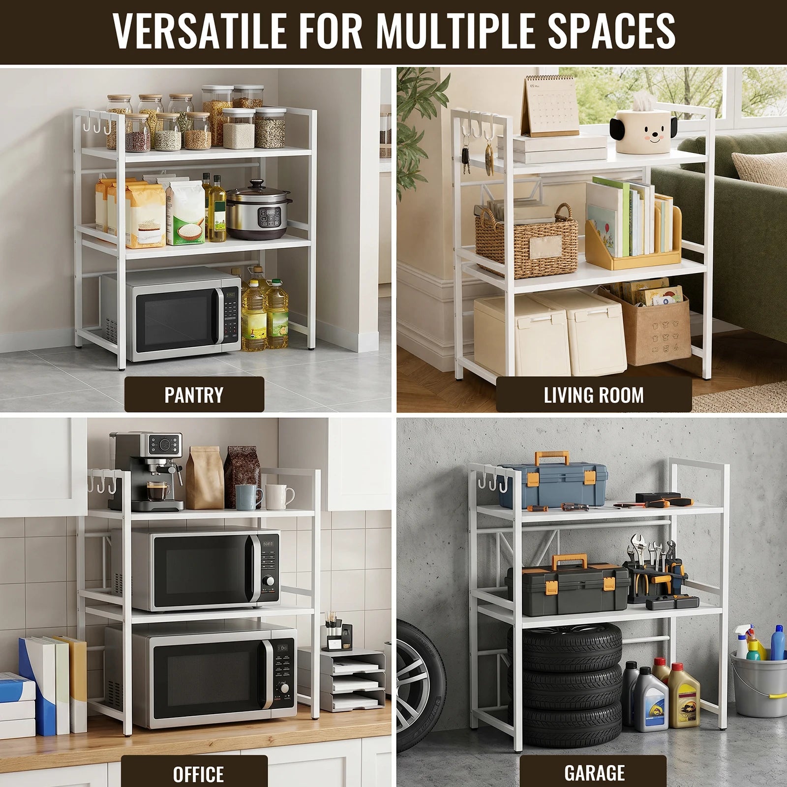 3-Tier Microwave Oven Rack Shelf Kitchen Countertop Oven Rack Expandable Seasoning Storage Rack Stand Storage Tableware Racks