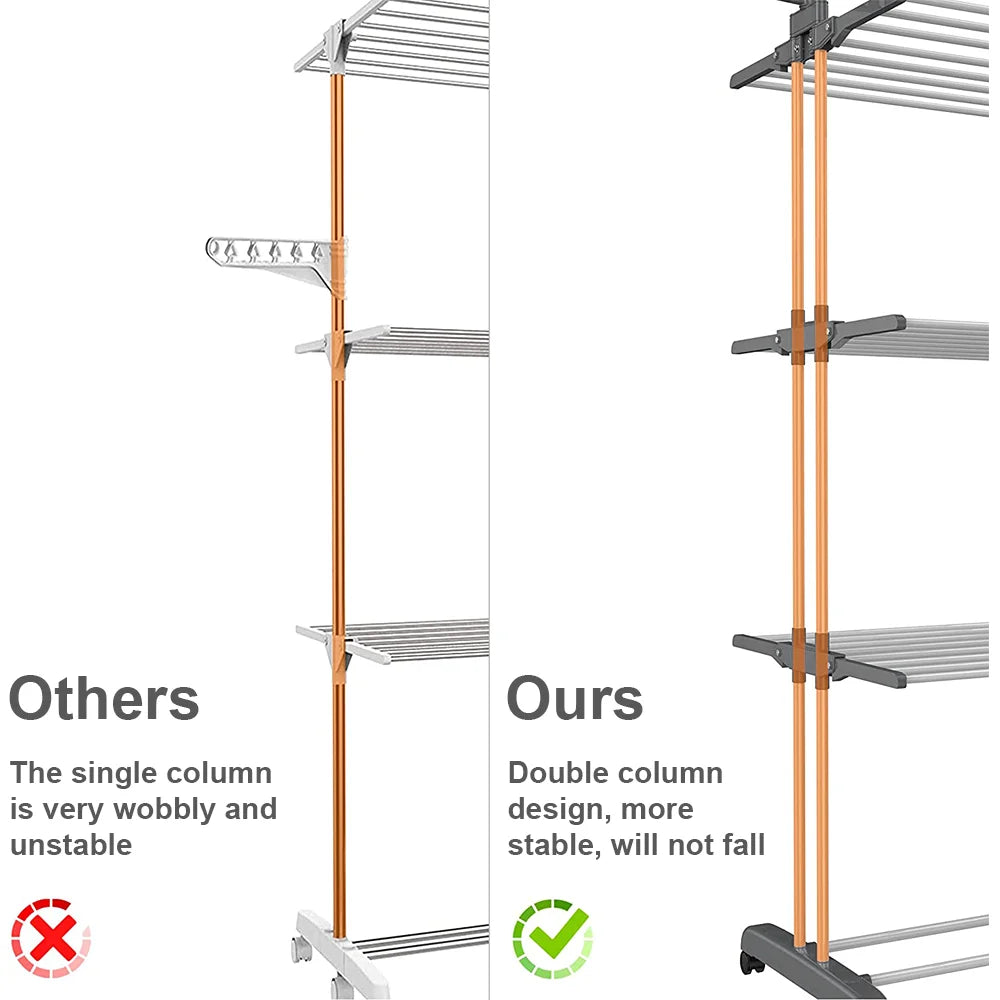 [EU Stock] Drying Rack Clothes Rack Clothes Storage Shelf Folding Rack Floor-Standing Coat Shelf Bedroom Hanging Rack
