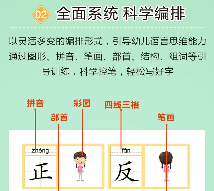 Chinese Characters Pre-School 600-word Calligraphy 4 Books Didactic Book for Children Practice Kids Early Education Painting Art