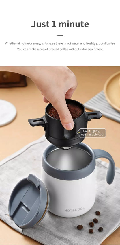 Filtro de café portátil de acero inoxidable 304, soporte para café y té, taza reutilizable, juego de taza de té con gotero, cafetera, utensilios de café