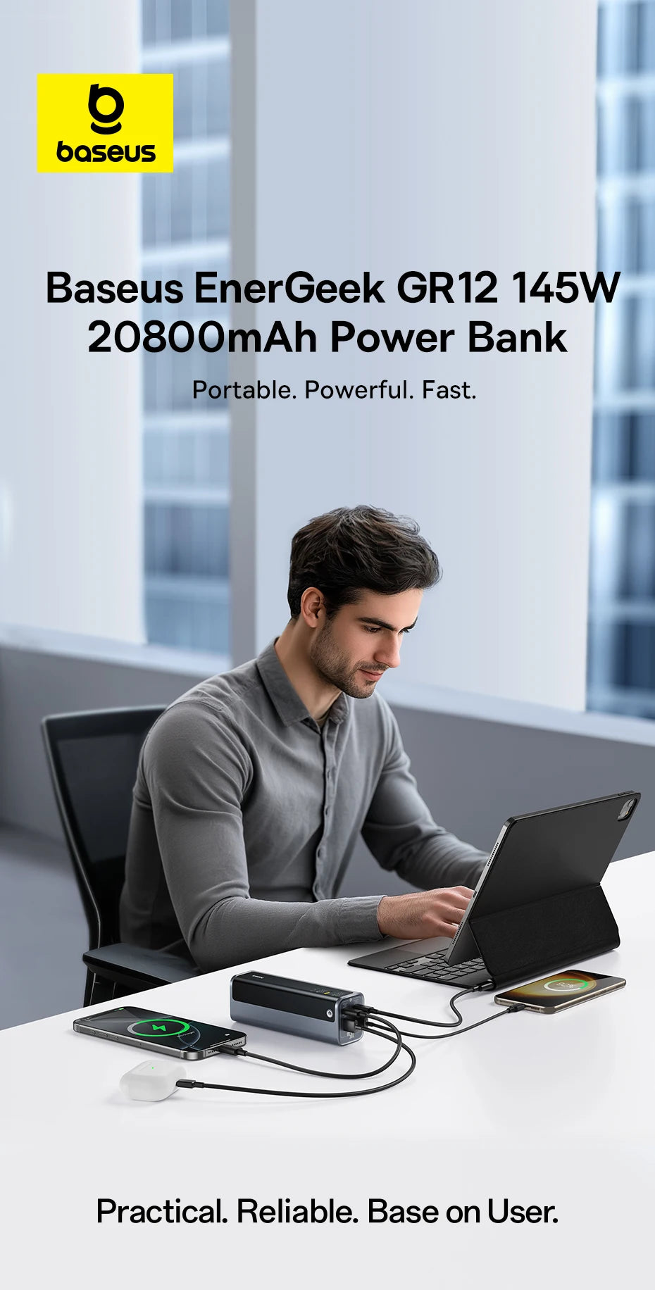 Baseus 145W Power Bank 20800mAh PD 100W Fast Charging with Smart Digital Display Portable External PowerBank for Laptop Phone 17
