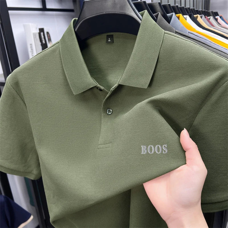 Cotton100% Men's Summer High Quality Short Sleeves Polo Shirt Lapel Button Letter Printing T-Shirt Business Leisure Men Clothing