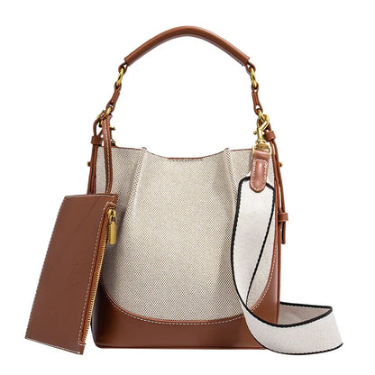 2024 New Large Capacity Women's Crossbody Bag With Wide Shoulder Strap Single Handbag Canva Bucket Bag Motorcycle Equipment Acce