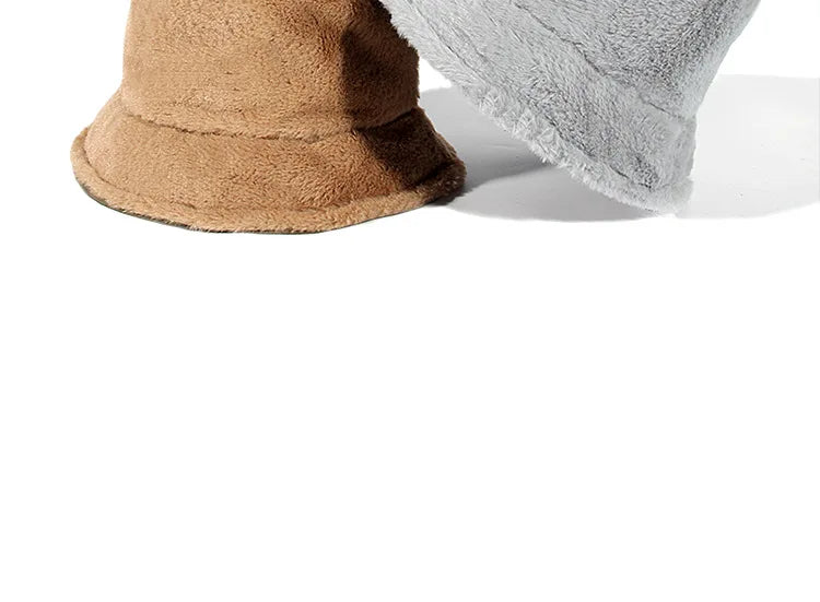 Winter Rabbit Plush Fisherman Hats for Women Girl Bucket Hat Windproof Leopard Soft Faux Fur Wide Brim Lady Women Artist Cap