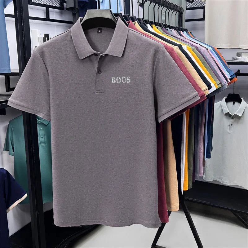 Cotton100% Men's Summer High Quality Short Sleeves Polo Shirt Lapel Button Letter Printing T-Shirt Business Leisure Men Clothing