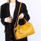 Genuine Brand Soft Leather Shoulder Bag For Women Casual Tote Bag Female Solid Color Purse Simple Design Handbag Commuting Sac