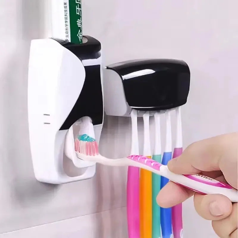 1 conjunto de suporte para escovas de dentes de fácil utilização com dispensador automático de pasta de dente e suporte de parede para escovas de dentes