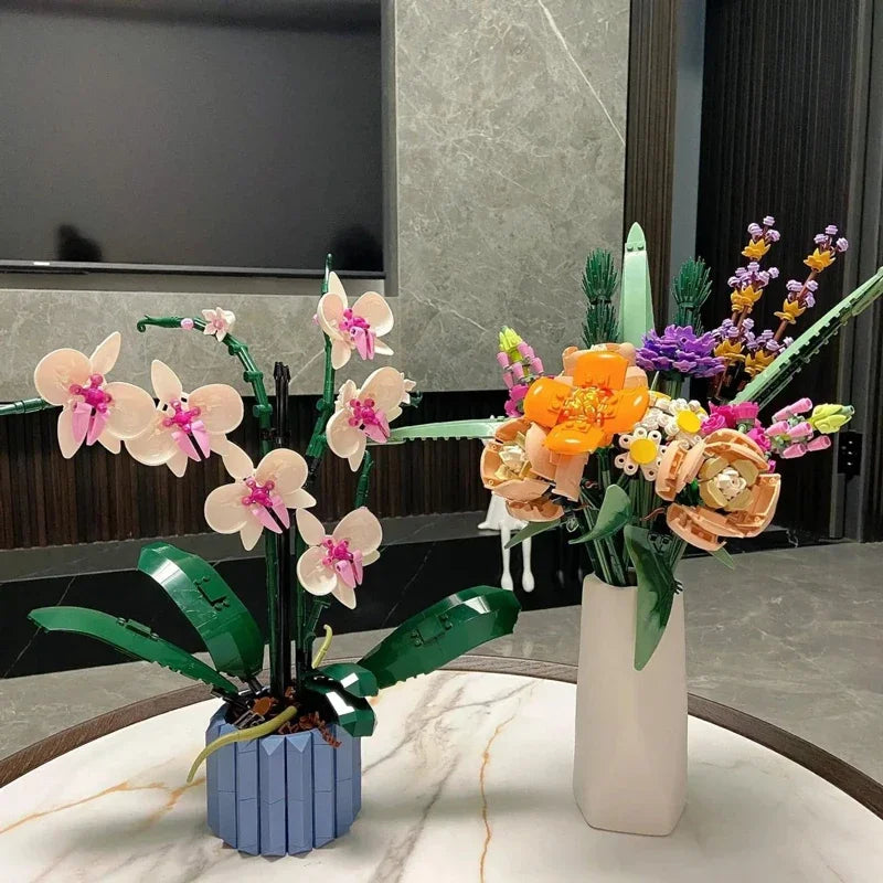 Creative 8 bouquets of eternal flowers, roses, orchids, succulents, building blocks, bonsai toys, gifts for girls and children