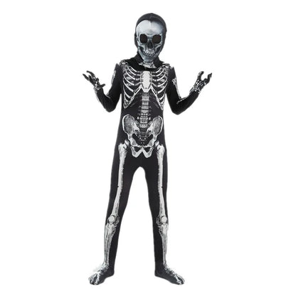 Scary Halloween Horror Kids Hooded Costume Scary Skeleton Grim Reaper Costume Boys Spooky Costume Mardi Gras Party Costume