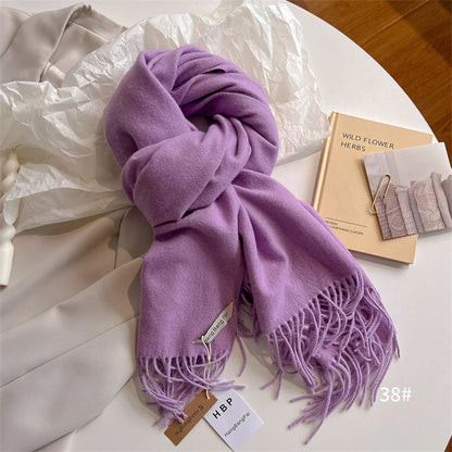 New Winer Warm Cashmere Scarf for Women Fashion Solid Thick Blanket Pashmina Shawl Wrap Female Bufanda Echarpe Foulard 2024