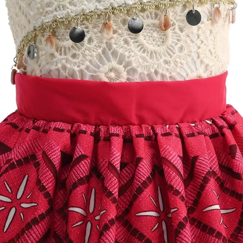 Disney Moana 2 Vaiana Costume Girls Princess Dress Children Purim Lace Clothes Kids Cartoon Cosplay Outfits Birthday Party Frock
