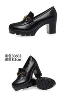 Soft Leather Black Shoe Woman Block Pumps 2024 Thick Bottom Platform Shoes Model Office Work 6.5 cm 8 cm High Heels Grace