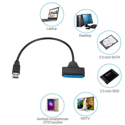 Cable adaptador SATA a USB 3.0 de 22 pines, compatible con discos duros externos HDD/SSD de 2,5 pulgadas, hasta 6 Gbps.