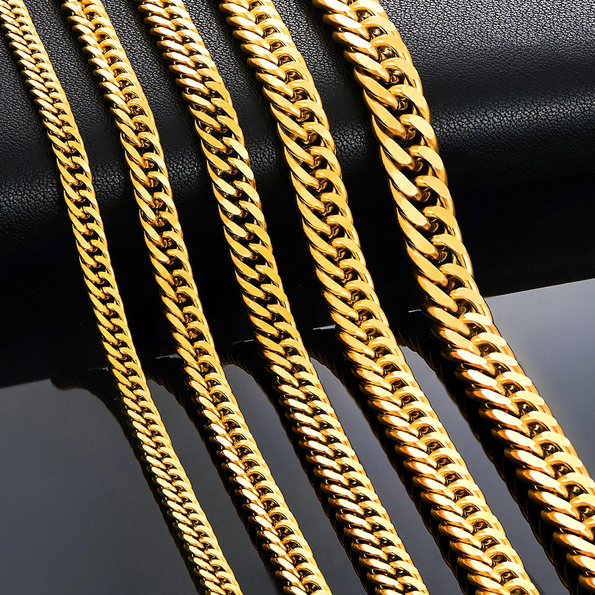 4.8mm/5.8mm/6.6mm/7.5mm/9.2mm Gold Color Stainless Steel Cuban Link Chains Classic Men Boy Curb Chunky Necklace 14 to 30 Inches