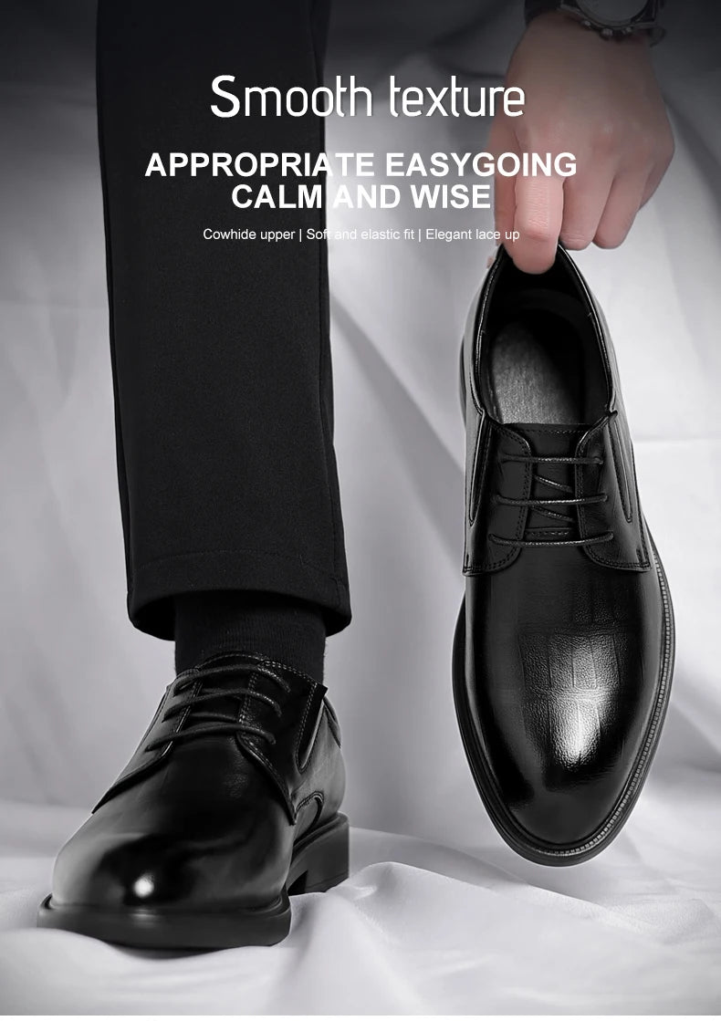 3/6/8 CM Elevator Shoes Men Dress Shoes Black Soft Leather Men Heighten Formal Shoes Casual Business Men Oxfords Suit Shoes
