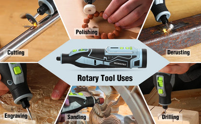 WORKPRO 12V Cordless Rotary Tool With Charger 5-speed 2.0Ah Mini Electric Grinder Machine Polishing Tools  & 114 Accessories