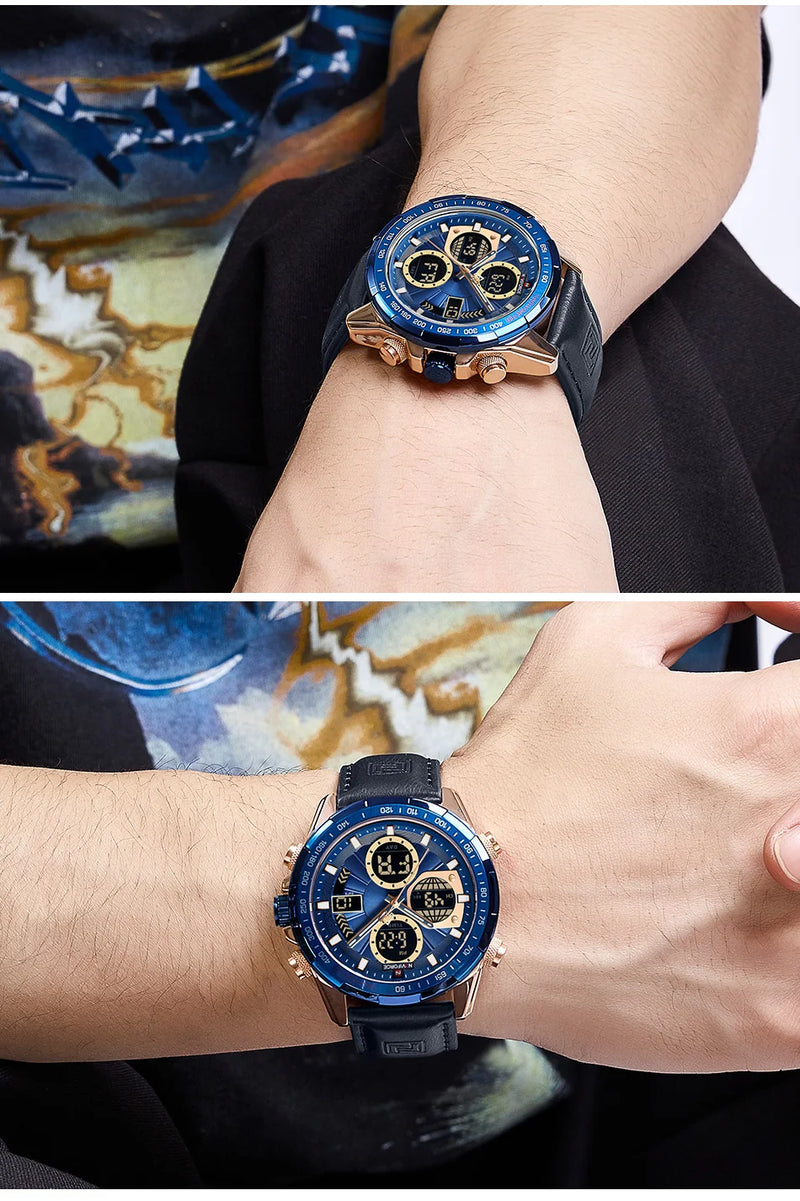 New NAVIFORCE Watches for Men Leather Mens Military Sport Waterproof Watch Quartz WristWatch Chronograph Male Clock