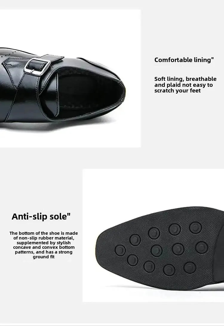 Large Size 48 Men's Leather Shoes with Buckle, Block Carving, Slip-On, Square Toe, Board Shoes, Trendy Adult Footwear