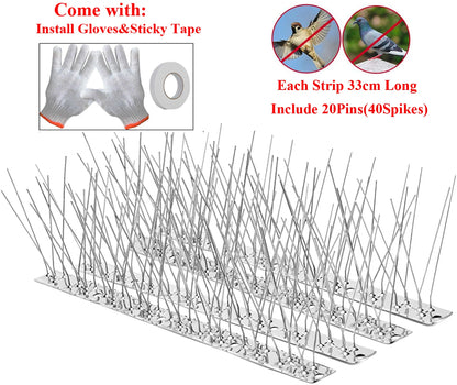 Púas para pájaros con base de acero inoxidable, resistentes y repelentes de aves, kit de cerca para palomas para ahuyentar a las aves pequeñas. 