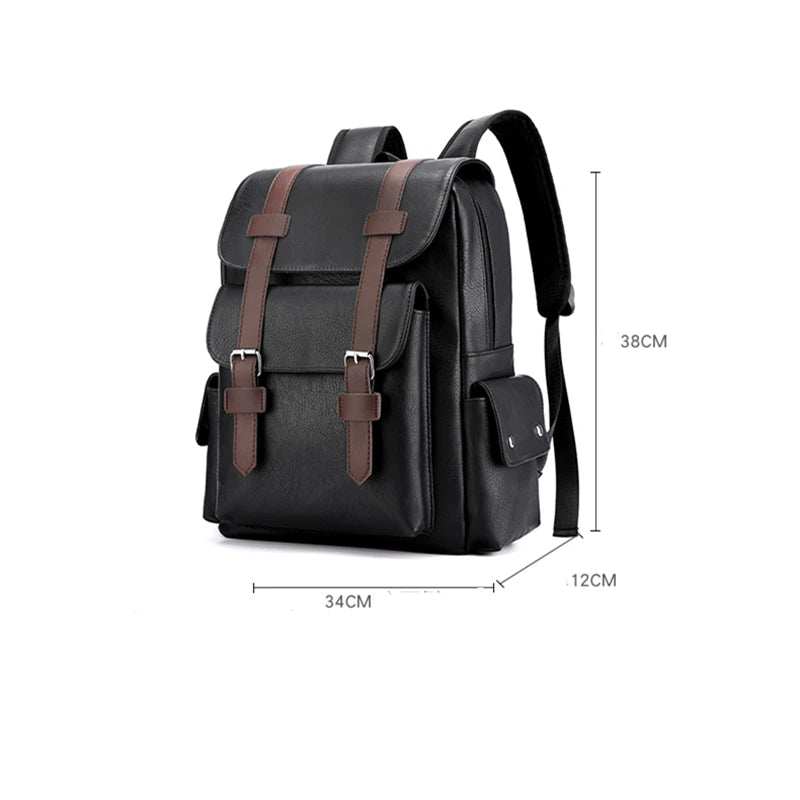 Mochila de piel sintética para hombre, mochila grande para portátil, mochila negra para adolescentes y niños, mochila marrón, 2023