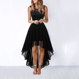 Hollow-outch Chiffon Dress Dinner Lace Dress Women's Elegant Temperament British Style High-waisted Sleeveless Round-neck Dress