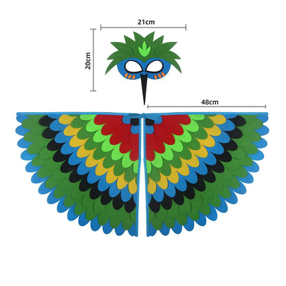Children Owl Wings Costume Animals Peacock Felt Cloak with Mask for Kids Boys Girls Stage Performance Halloween Party Cape