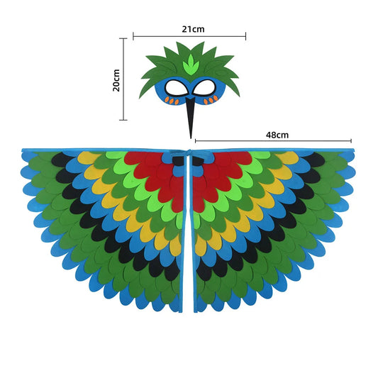 Children Owl Wings Costume Animals Peacock Felt Cloak with Mask for Kids Boys Girls Stage Performance Halloween Party Cape