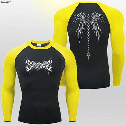 Camiseta de compresión con estampado de anime Y2K para hombre, para correr, de secado rápido, para fitness, gimnasio, transpirable, para deportes, Rash Guard, MMA 