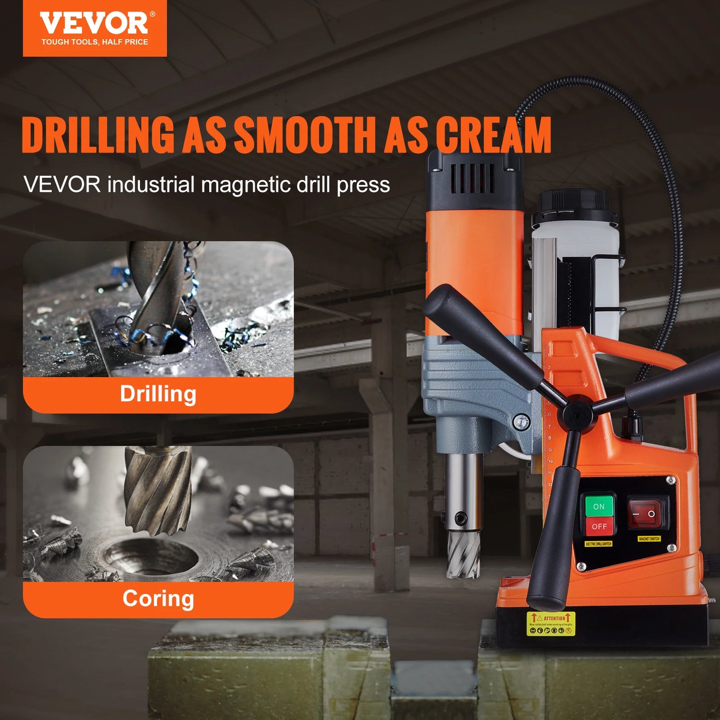 VEVOR Magnetic Drill,1300W 1.57" Boring Diameter,13000N Portable Electric Mag Drill Press w/Variable Speed, Drilling Machine