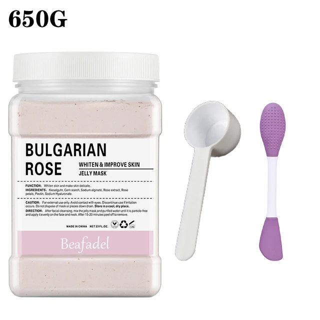 Mascarilla de hidrogelatina suave de 650 g en polvo, mascarilla de hidrogelatina casera, exfoliante con ácido hialurónico, mascarilla facial de rosas para el cuidado de la piel.
