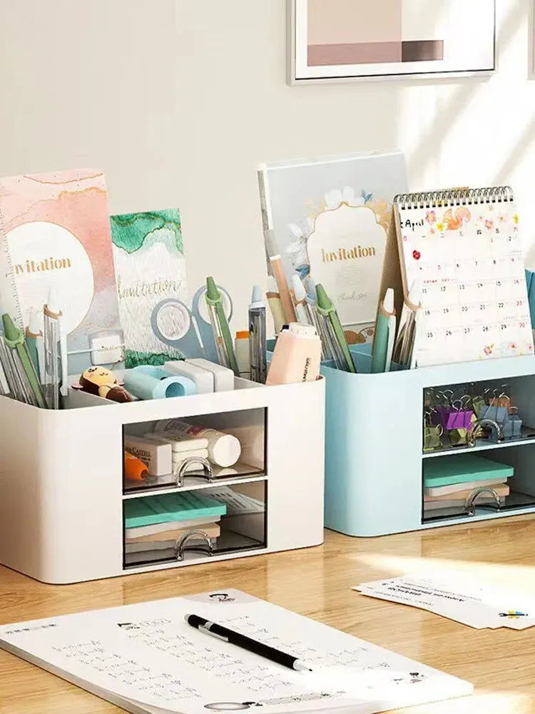 1PC Pen Organizer With 2 Drawer Multi-Functional Pencil Holder For Desk Holder Storage Box For Desk Office Supplies Vanity Table