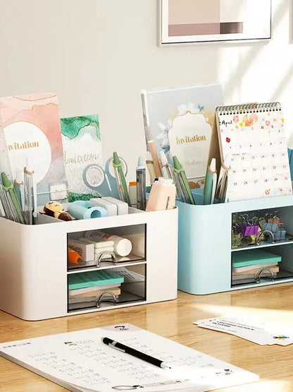 1PC Pen Organizer With 2 Drawer Multi-Functional Pencil Holder For Desk Holder Storage Box For Desk Office Supplies Vanity Table