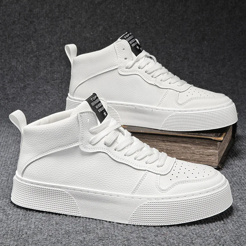 IGxx High top Shoes Zip Lace-up Leather Men's Sneakers Punk Ankle Boots For Men Hook&Loop Shoes White indestructible lacoste