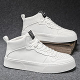 IGxx High top Shoes Zip Lace-up Leather Men's Sneakers Punk Ankle Boots For Men Hook&Loop Shoes White indestructible lacoste